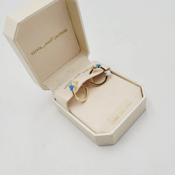 Olivia and Jackson Sterling Silver Cubic Zirconia Earrings Blue Gold Tone Boxed - Picture 1 of 10